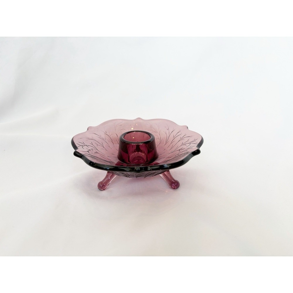 Vtg  Fenton RARE! Amethyst Wisteria 3 Footed Candle Holder